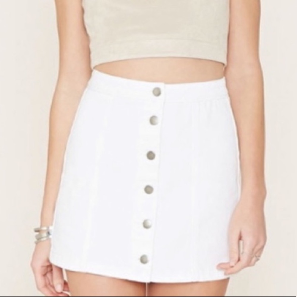 White Button Up Mini Skirt - FOREVER 21